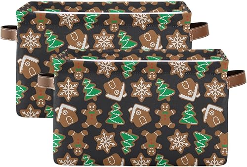 Emelivor Cesta de almacenamiento de pan de jengibre de Navidad, cubos decorativos organizadores de juguetes, cestas de lavandería con asas para sala