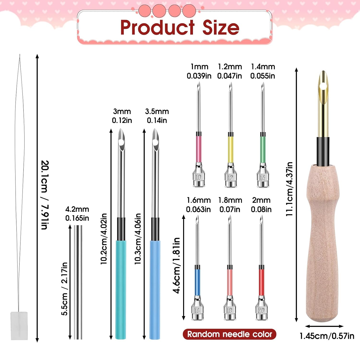 12 Pcs Punch Needle Kit, Embroidery Punch Needle Tool Wooden Handle Embroidery Tool Punch Needle Threader Set for Adults Beginner Yarn Floss Cross Stitching