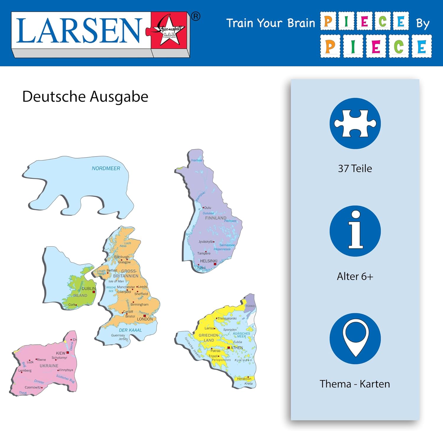 Larsen A8 Europe Political Map for Younger Children, German Edition, Frame Puzzle with 37 Pieces