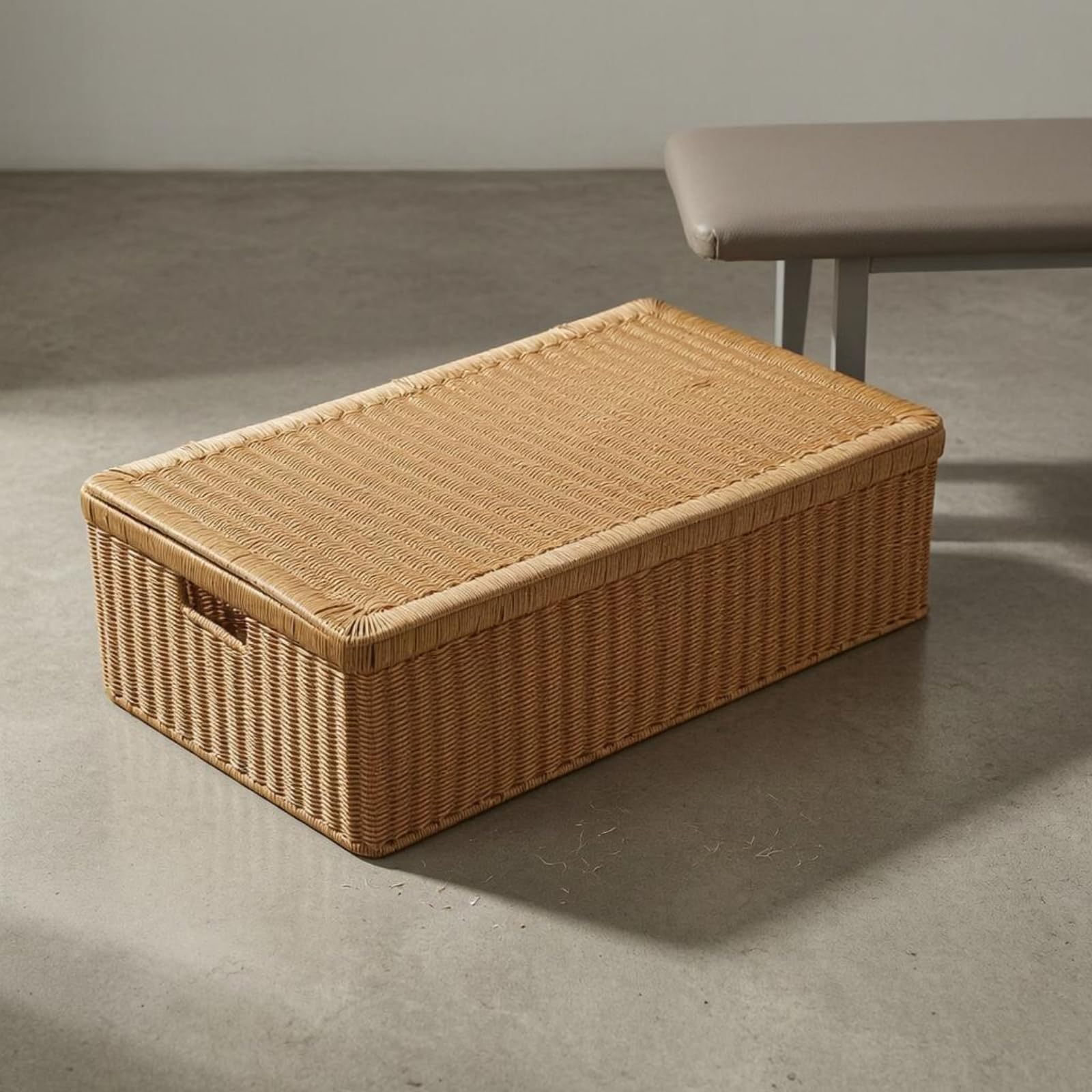 Organizer sotto Letto con Coperchio Plastica Intrecciata Scatola Portaoggetti Sottoletto Salvaspazio Contenitore Basso con Coperchio per Spazi, 70x35x15.5 CM