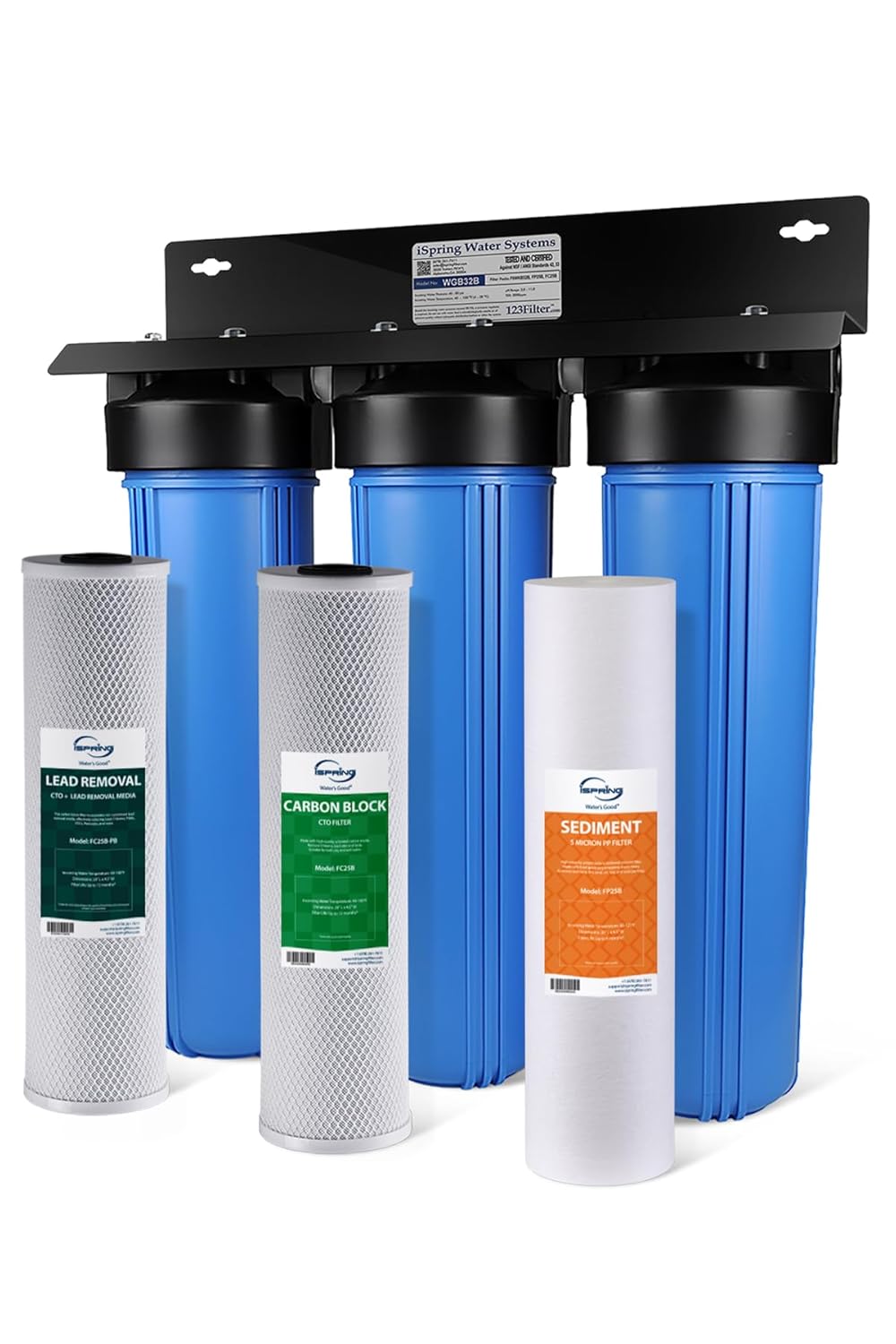 iSpring SGS-Tested Lead Removal Whole House Water Filter System, Reduces Arsenic, Cadmium, Mercury, Sediments, Chlorine, and up to 99% Lead, Model: WGB32B-CPB, Pack of 1 product image