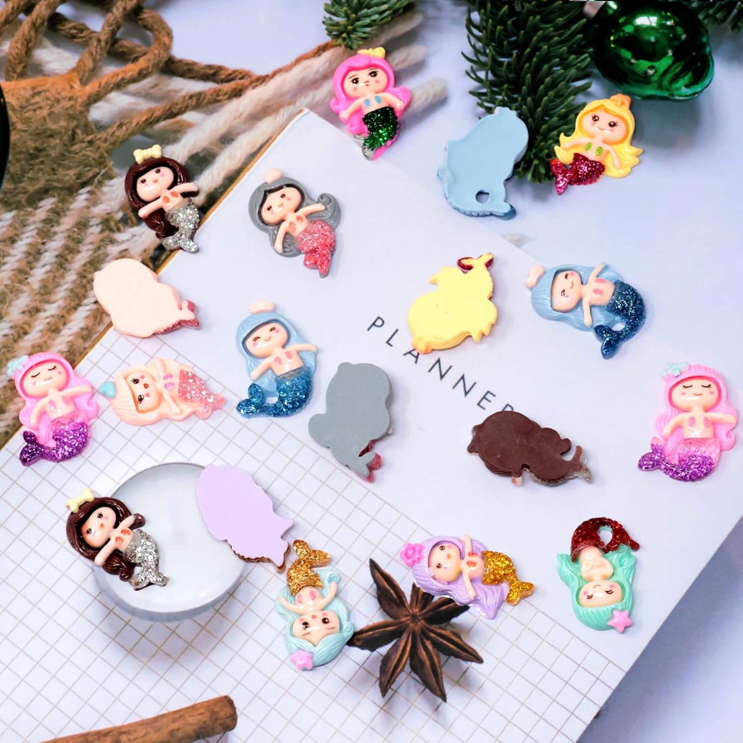 Honbay 40PCS Cute Mermaid Flatback Resin Charms Glitter Mermaid Slime Charms Sea Theme Resin Embellishments Cartoon Mermaid Resin Cabochons Crafts Decoration Accessories - 10 Styles - Image 4