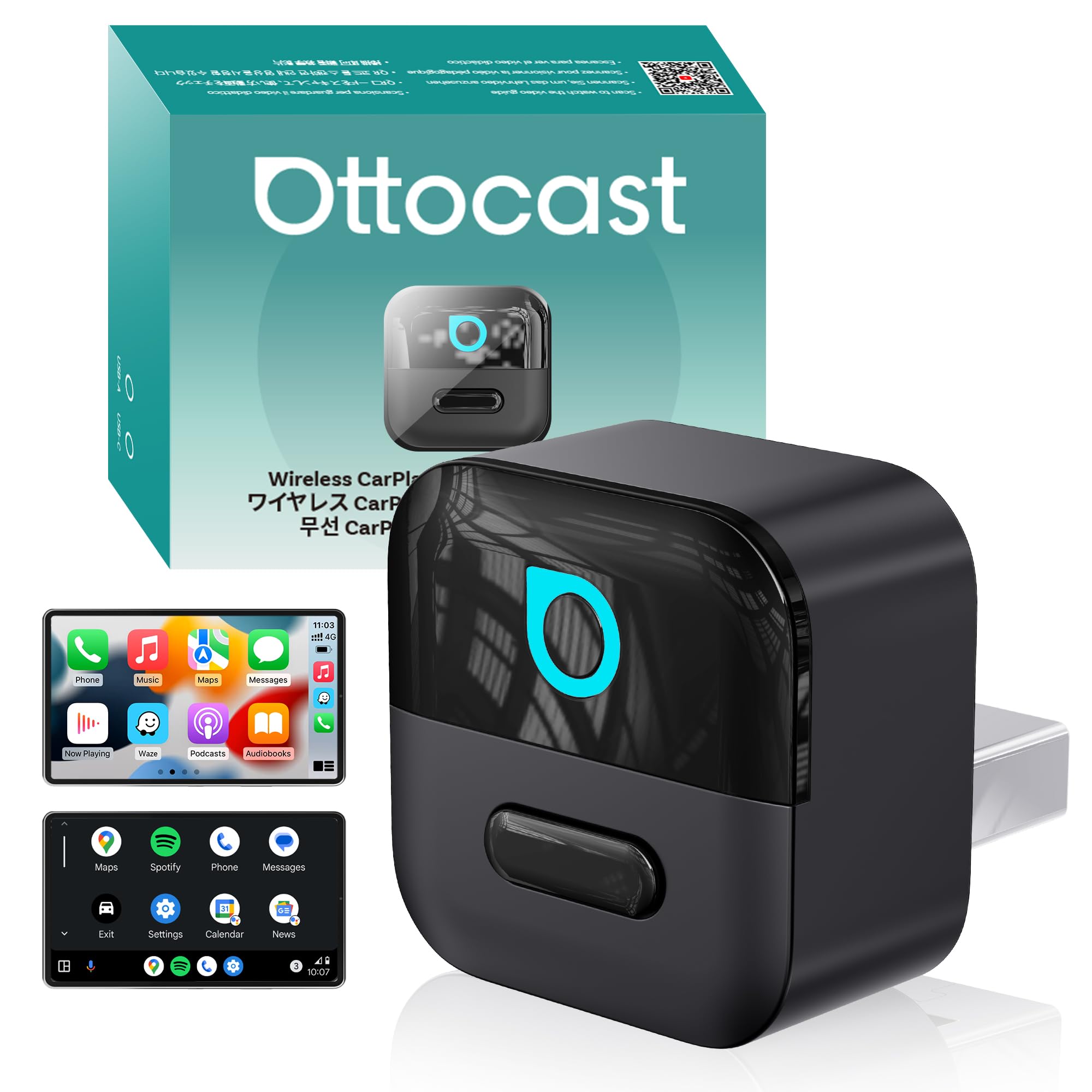 OTTOCAST Mini Pico 2026 Wireless CarPlay Adapter for iPhone & Android – Plug and Play WiFi 6 Bluetooth 5.4 Android Auto Adapter (Black)