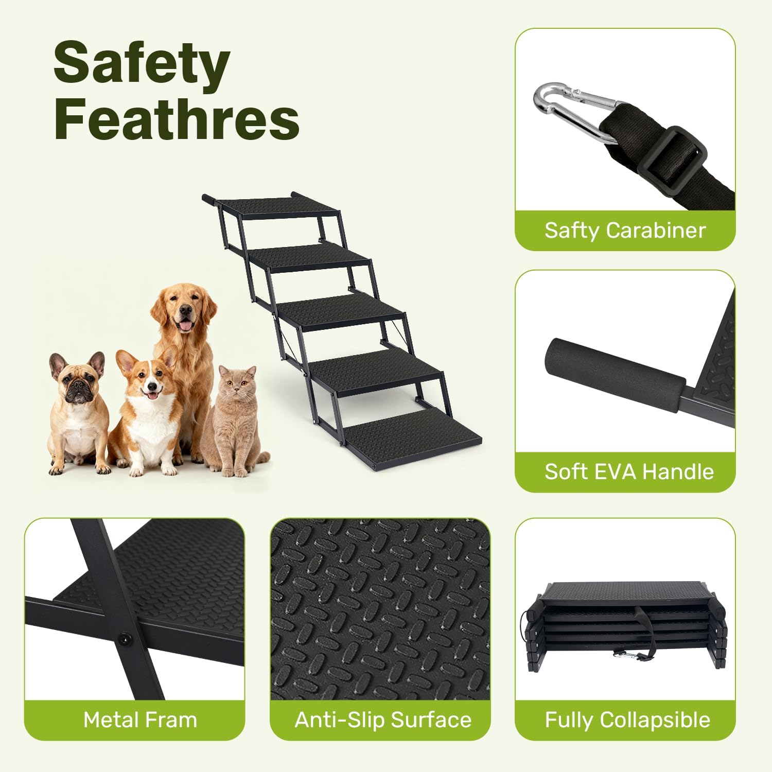 Schody dla psa, składane, bardzo szerokie, 5 stopni, rampa dla psów, składana, chroniąca stawy, lekkie i antypoślizgowe schody dla psów, do wszystkich pojazdów, obciążenie do 100 kg