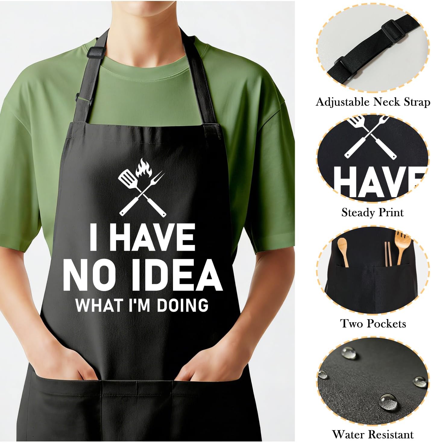Adjustable BBQ Cooking Baking Kitchen Aprons for Dad Chef with Pockets, Fun Fathers Day Birthday Grilling Gift image 3