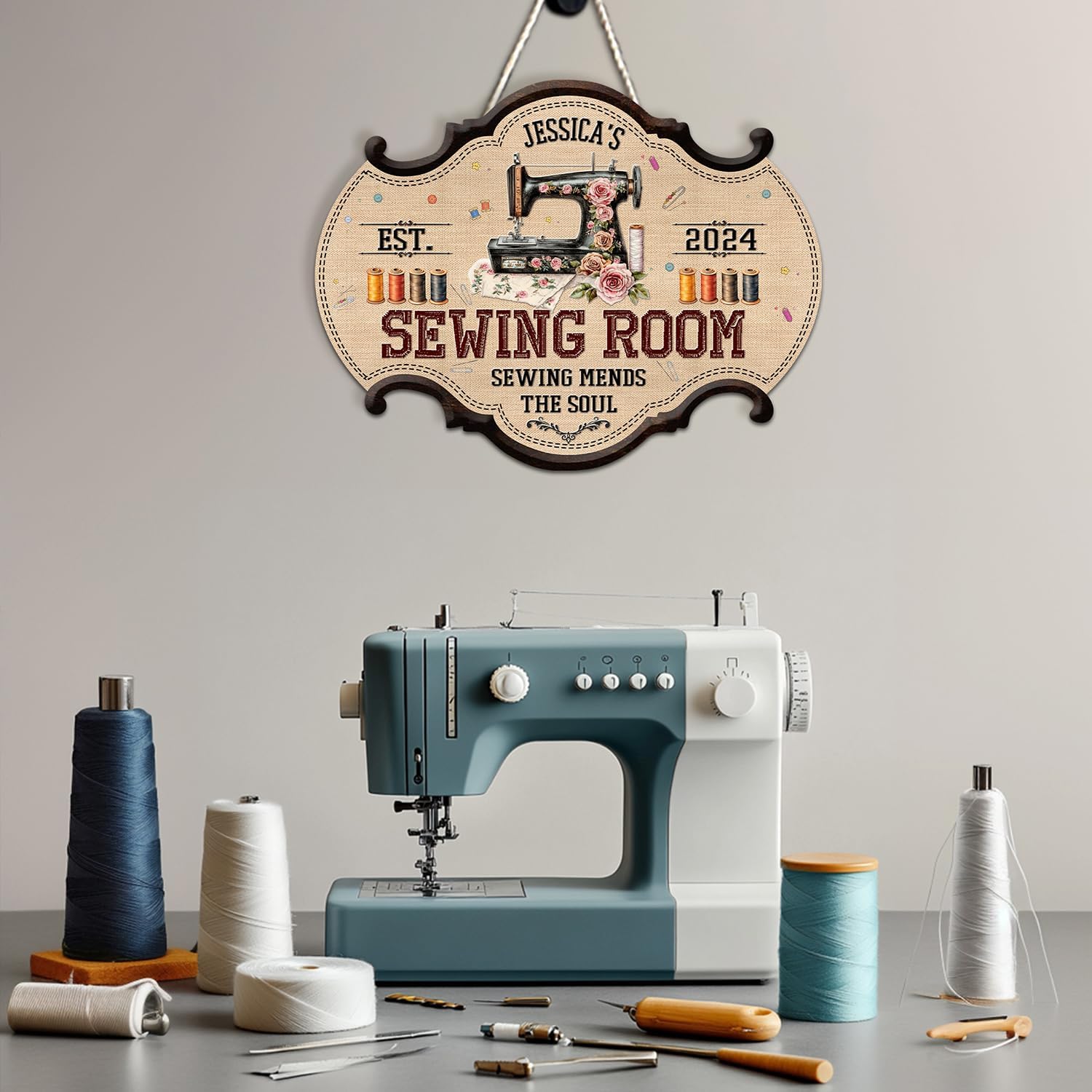 THUYPT Personalized Sewing Sign for Sewing Room Decorations, Printed Wooden Sign for Sewer Craft Room Wall Hanging Decor, Sewer Sign for Sewing Lover (06)