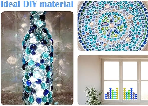 Miniatura 6 de Mármoles de vidrio plano, 17.64 oz de mini gemas de vidrio, gemas de vidrio de colores mezclados, piedras preciosas mixtas, 0.59 a 0.78 pulgadas,