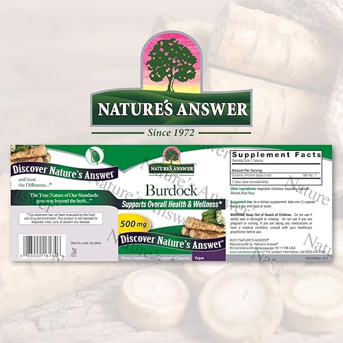 Miniatura 2 de Nature's Answer Raíz de bardana 500 mg 90 cápsulas  Desintoxicante natural  Promueve la circulación sanguínea  Apoyo para las articulaciones y la