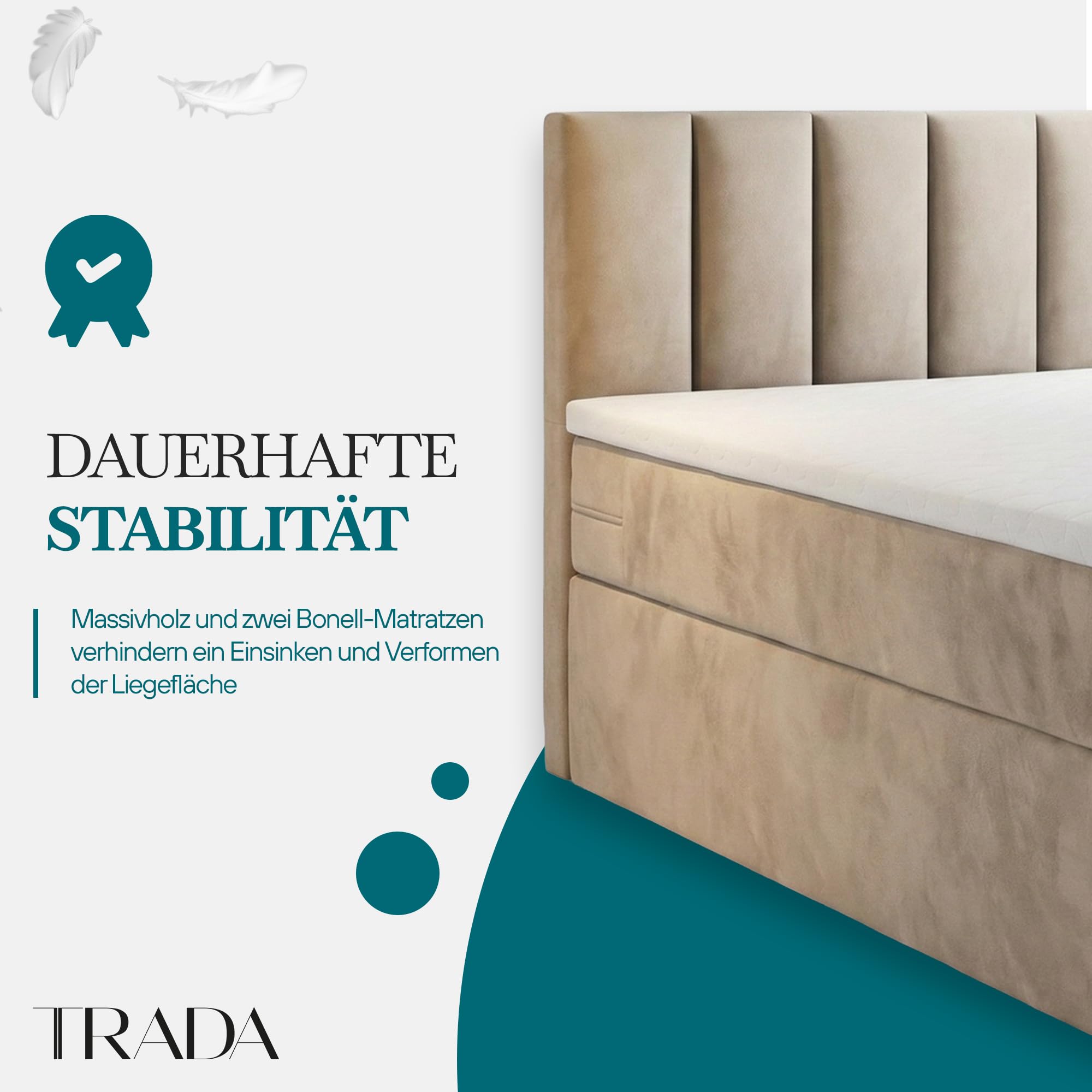 TRADA Boxspringbett mit Bettkästen und Bonell Matratze H3 - Elegant Bett Palermo mit Matratze und Topper - Grau - 200 x 200 cm