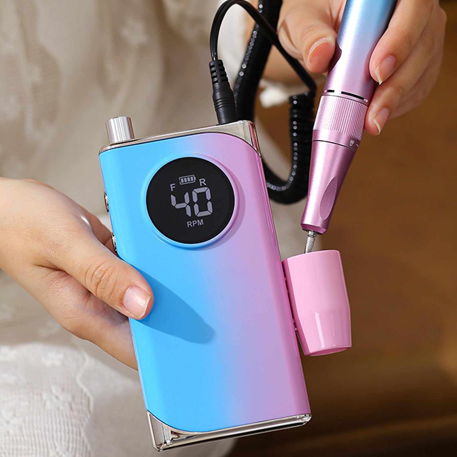 Taladro de uñas portátil 40000 RPM, máquina de eléctrica recargable E para pulido de gel acrílico y eliminación de kits electrónicos inalámbricos con puntas