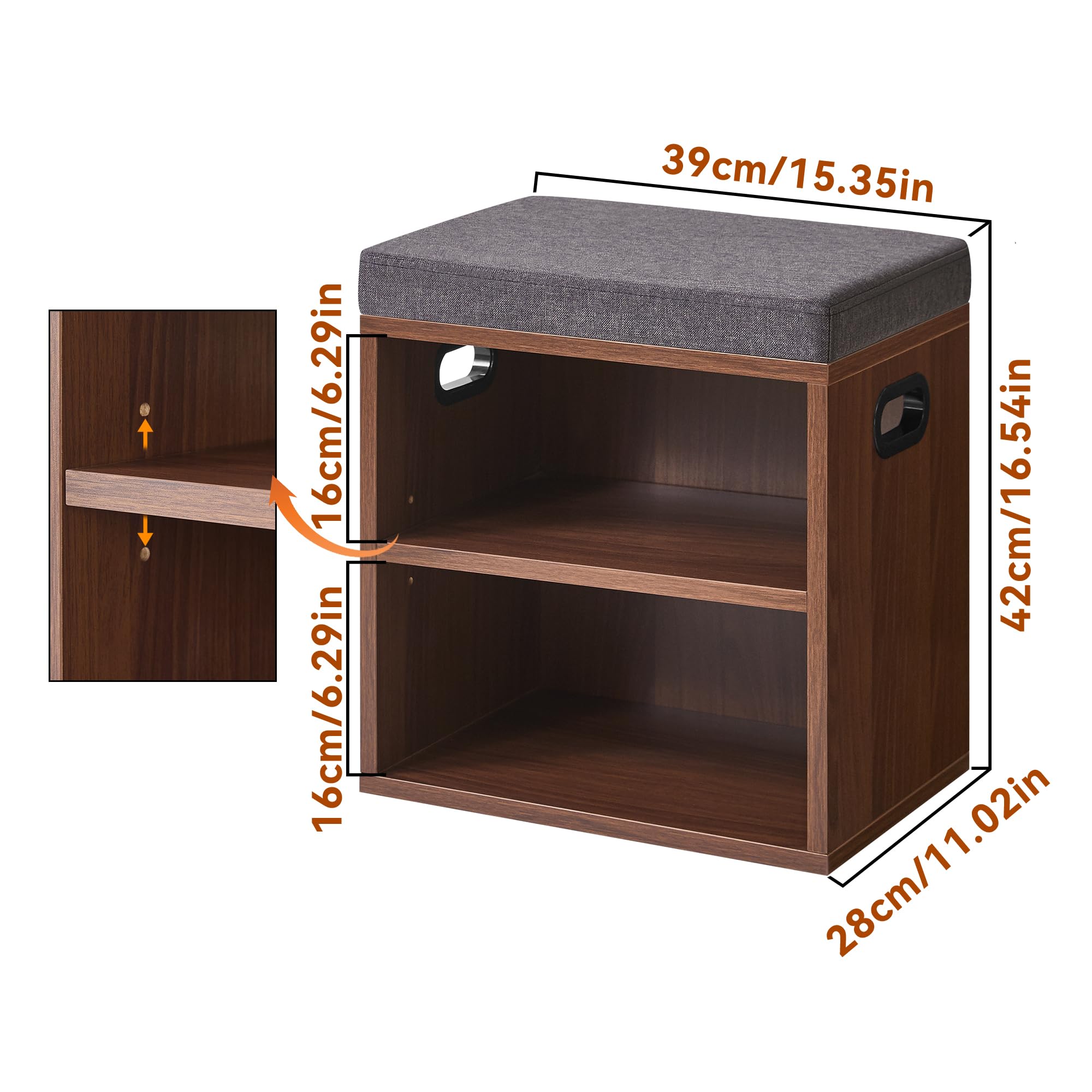 YMYNY Banco Zapatero con Asiento de 2 Niveles, Zapatero pequeño, Estante Regulable en 3 Alturas para Sala de Estar, Pasillo, Dormitorio, 42 x 39 x 28 cm Nogal Claro - HBD028LW