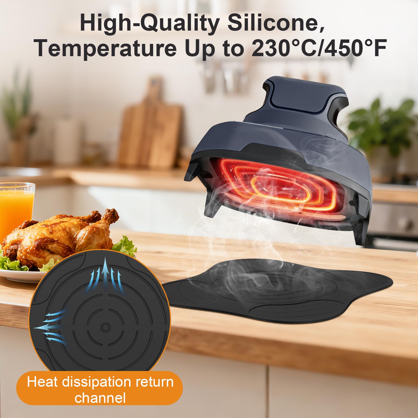 Alyvisun Sottopentola In Silicone Riutilizzabile per Friggitrice ad Aria, Resistente al Calore, Antiscivolo per Piani di Lavoro in Cucina, Accessori Friggitrice ad Aria Anti-Deformazione - 5