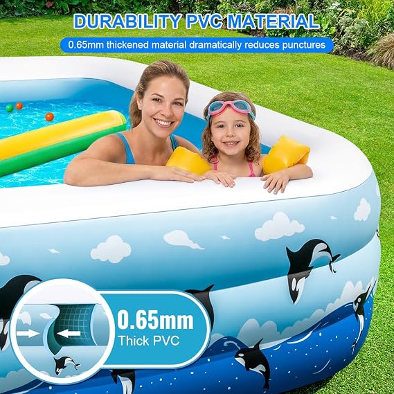 Large Inflatable Swimming Pool 145 x 74 x 22 Family Size Blow Up Pool for Adults & Kids, Oversized Backyard Kiddie Pool for Outdoor, Garden, Summer Water Party