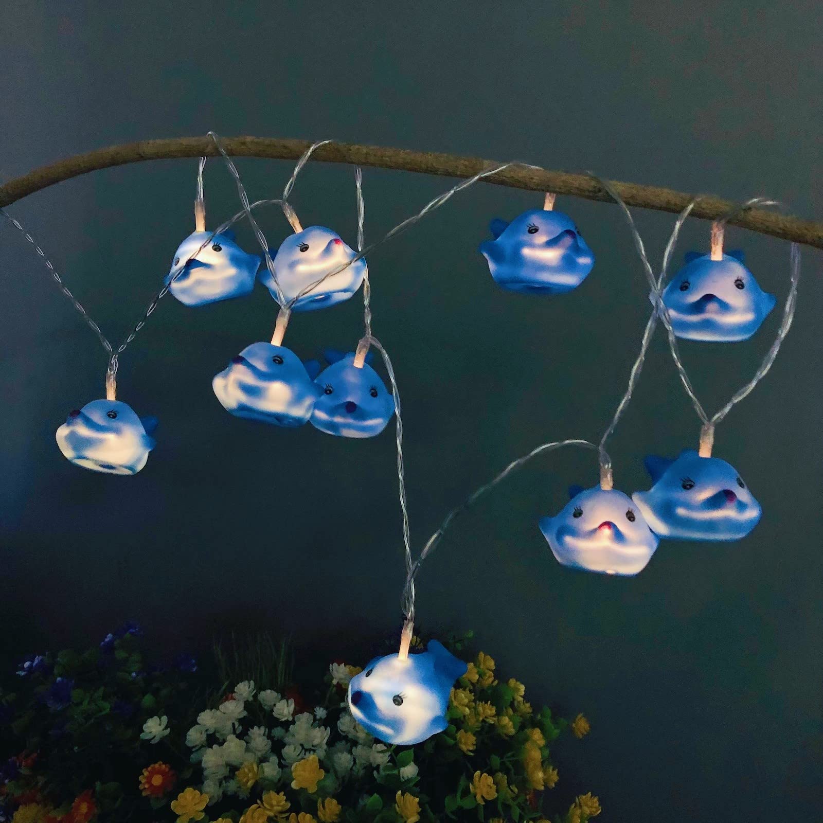 Riaxuebiy 1.65M 10 LED Cut Dolphin String Lights Battery Operated Decorative Festival Fairy Lights Warm White Animal Ornament Children's Bedroom Night Light