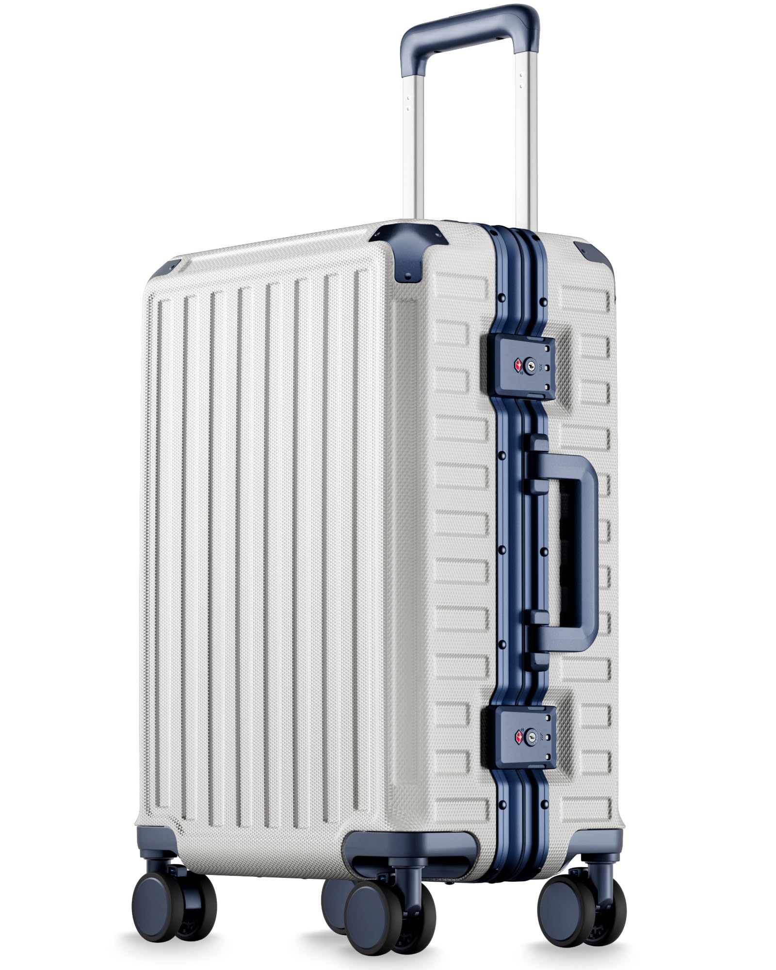 20 Inch Zipperless Carry On Luggage, White & Navy