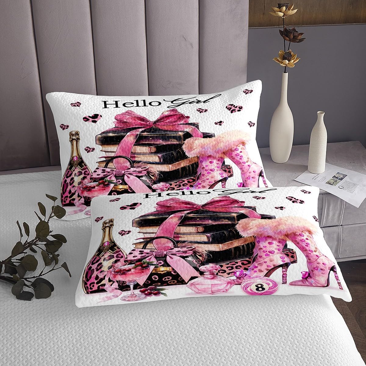 Manfei Pink Bow Books Kids Bedspread Pink Leopard Print Coverlet Set Coquette Aesthetic Teens Women Bedroom Decor Quilted Coverlet Bedding 1 Pillowcases Twin Size Pink Black