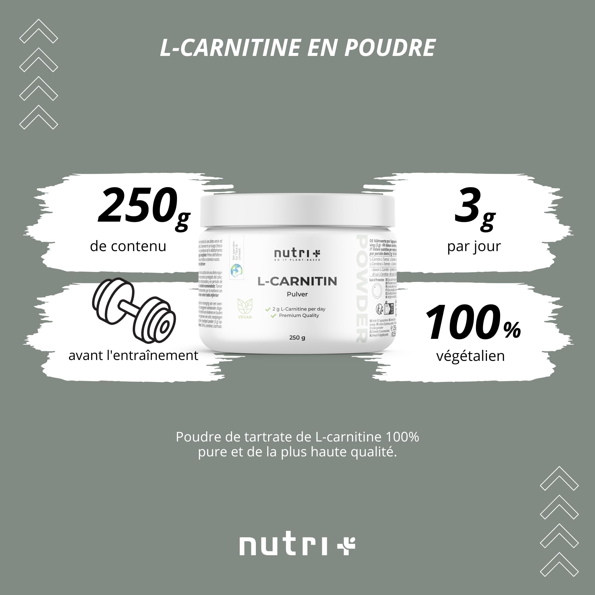 l carnitine poudre Nutri + L-Carnitine Powder - Carnitine Tartrate 100% Pure Pure Powder 250g