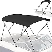 Bimini Tops for Boats - 900D Marine Grade Canvas with 1" Aluminum Alloy Frame, Boat Bimini Top with Storage Boot and 4 Nylon Straps for Jon Boats, Pontoon Boats Black, 3 Bow 6L x 46" H x 67"-72" W