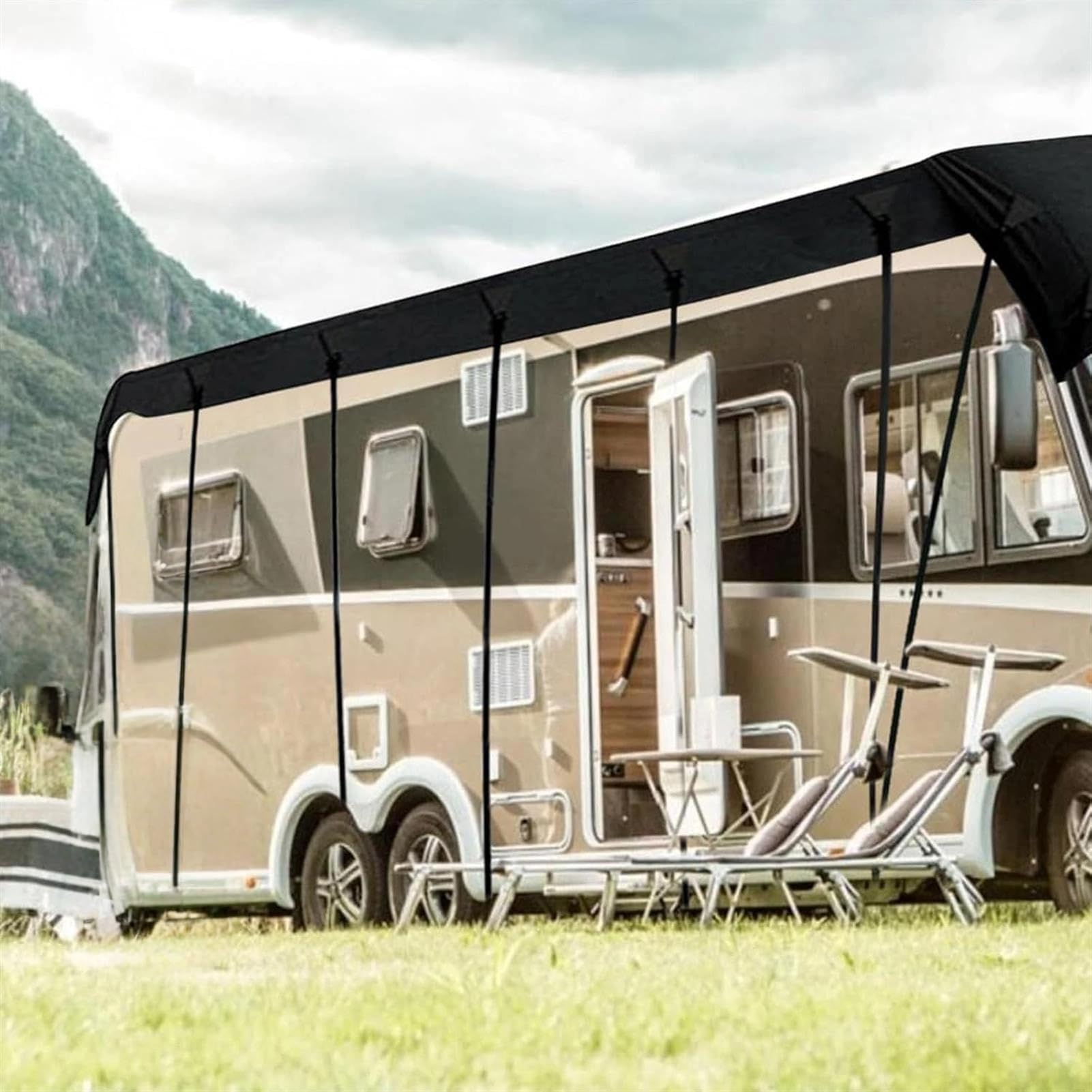 Cubierta de Autocaravana,Cubierta de Caravana 210d Oxford Tela Cubierta de Techo de Caravana Resistente a la Intemperie,Techo de Autocaravana de protección de Lona Universal,Negro,12 * 3m