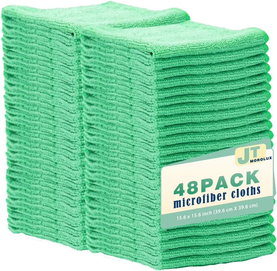 12 Pack 16'x16' Microfiber Household Cleaning Cloths - Multi-Purpose, Machine Washable, Absorbent Towels for Kitchen, Car, Home Appliances