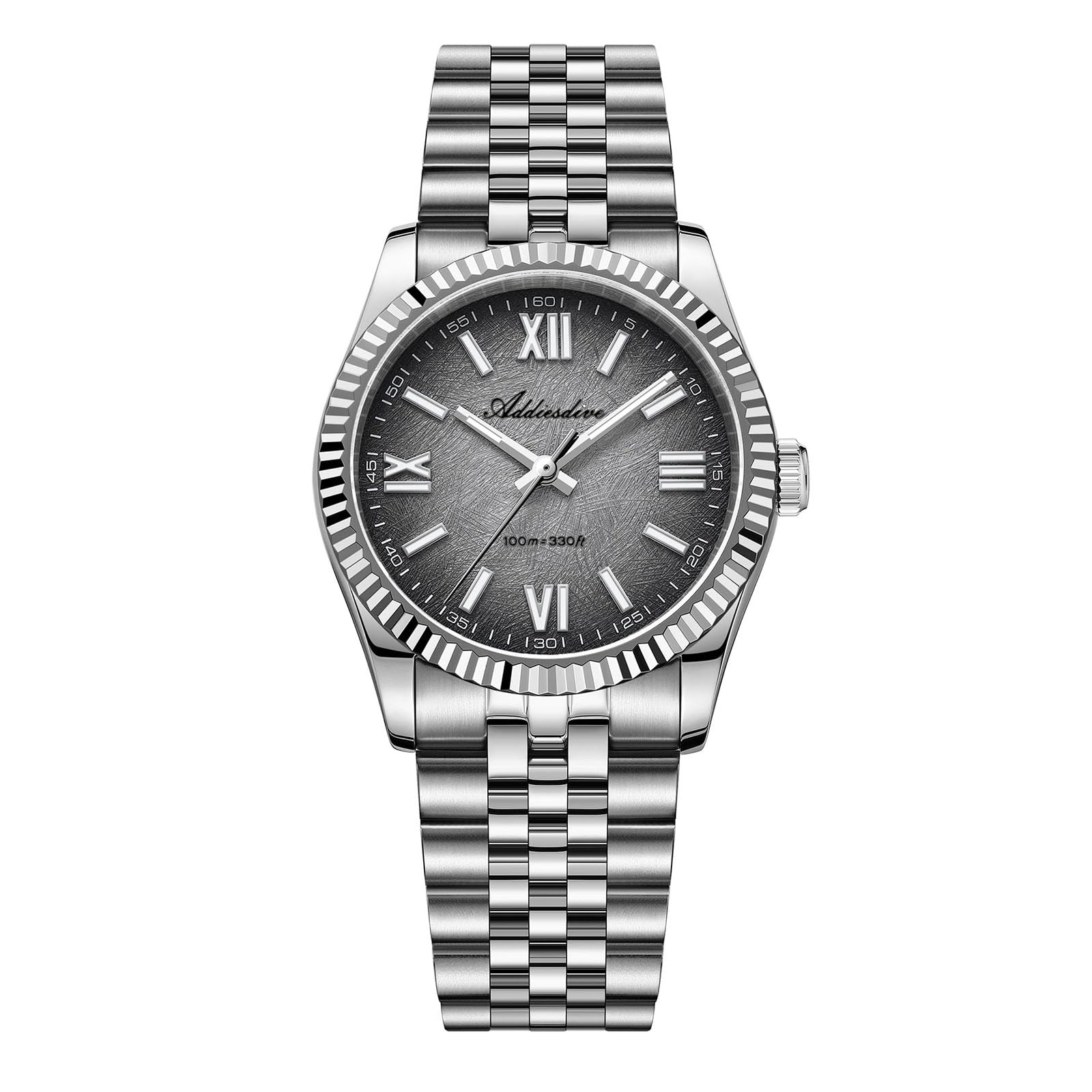 ADDIESDIVE 10.6 MM Luxury Watches for Men Women Roman Numerals Synthetic Sapphire VH Sweep Second Fluted Bezel Casual Wear Unisex Watch grey
