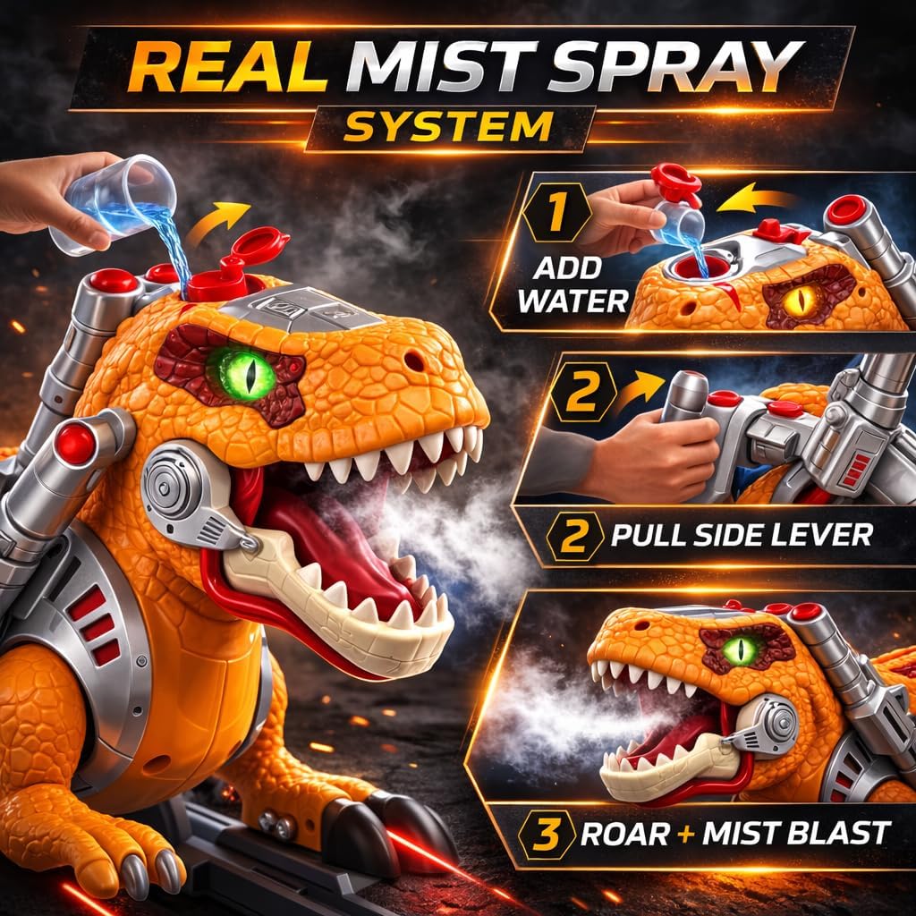 Dinosaur Ride On Push Car for Little Kids, Battery Operated Push & Ride Electric Foot-to-Floor Sliding Rideable Toy Scooter with Music, Light & Smoke for Toddlers