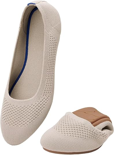 Puxowe Damen Strick-Ballerinas mit Rundkappe Flache Slip-On Schuhe Superweich für Komfort Bequem für Spaziergänge Niedriger Keilabsatz Lässiger Stil
 – Amazon Angebot