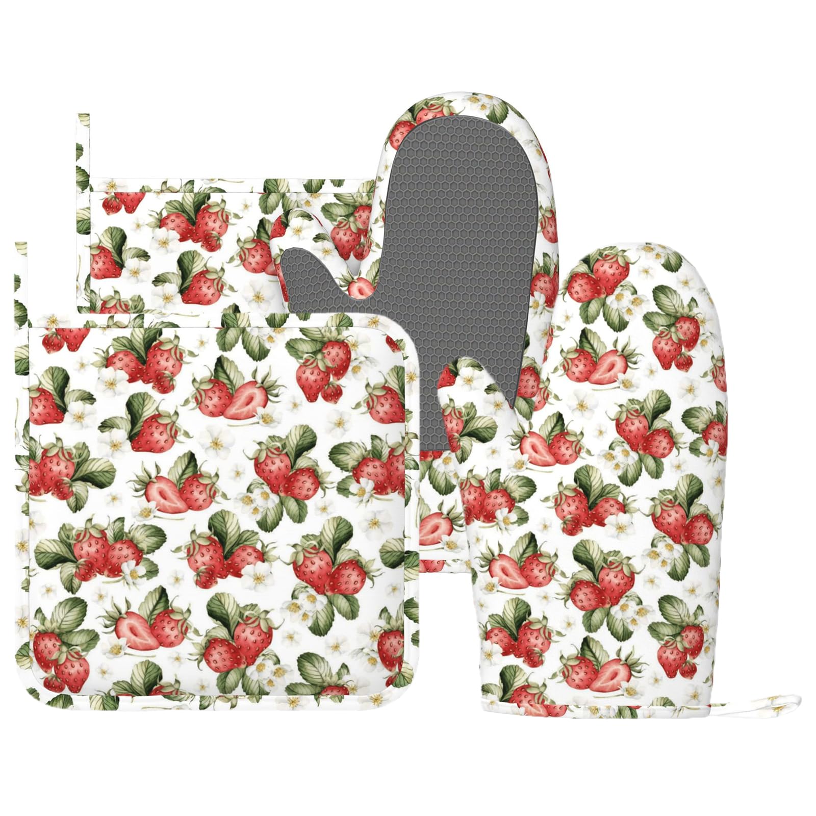 Juego de 4 manoplas de horno y agarraderas de verano de frutas y fresas, guantes de cocina florales de acuarela resistentes al calor, almohadillas calientes para cocinar, hornear, asar a la parrilla