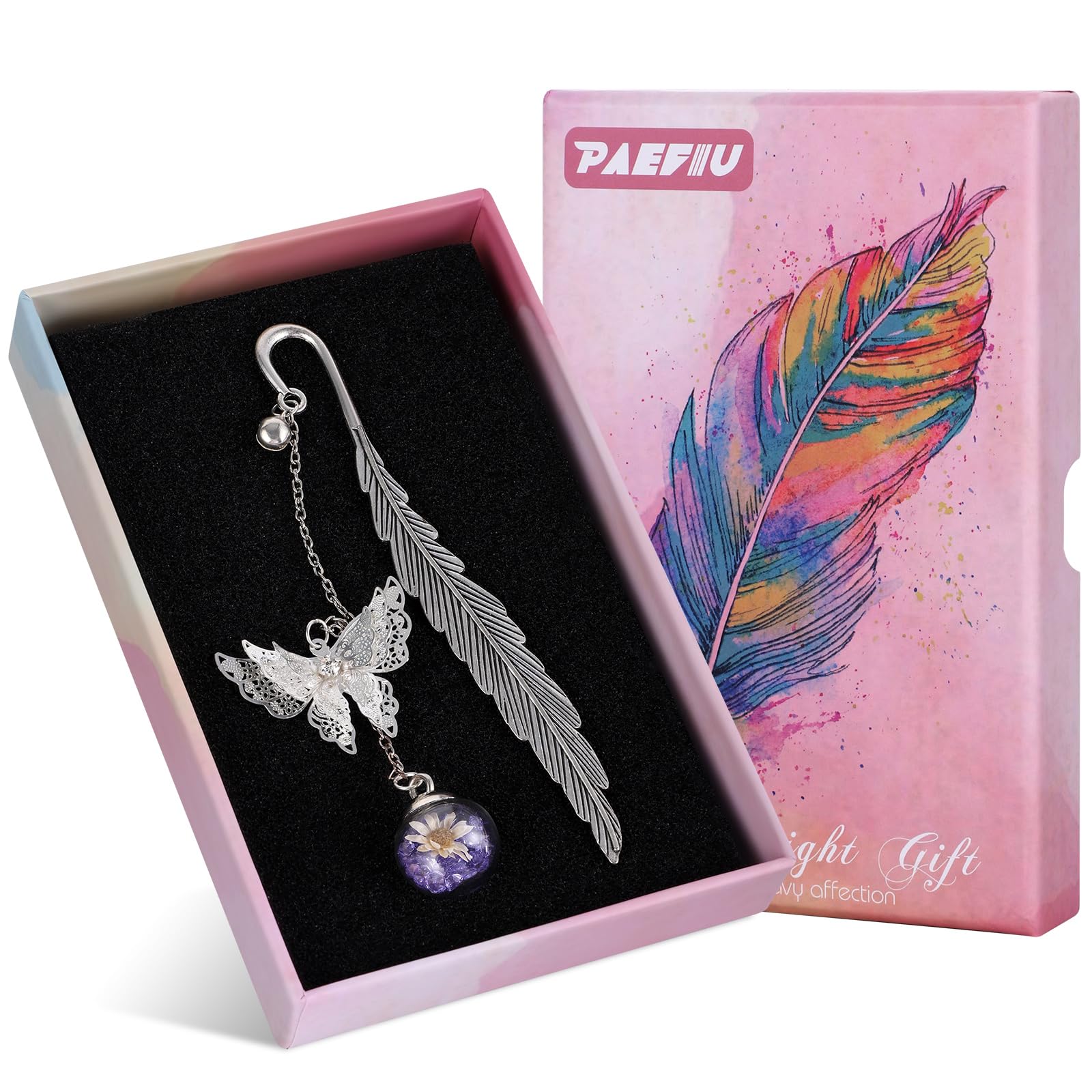 Marque-page Papillon En Métal Avec Pendentif Violet - Idée Cadeau Lectrice | Boîte Cadeau Incluse