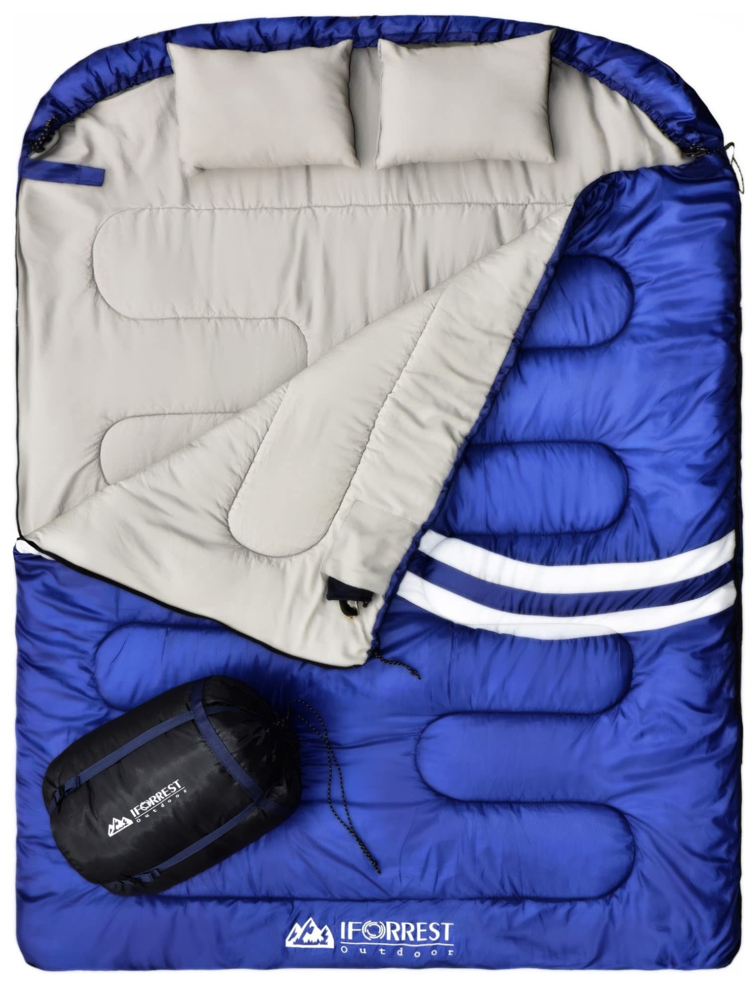 IFORREST Double Sleeping Bag for Adults - 2 Person Cold Weather(All Seasons) Camping Bed, Extra-Wide & Warm - XXL