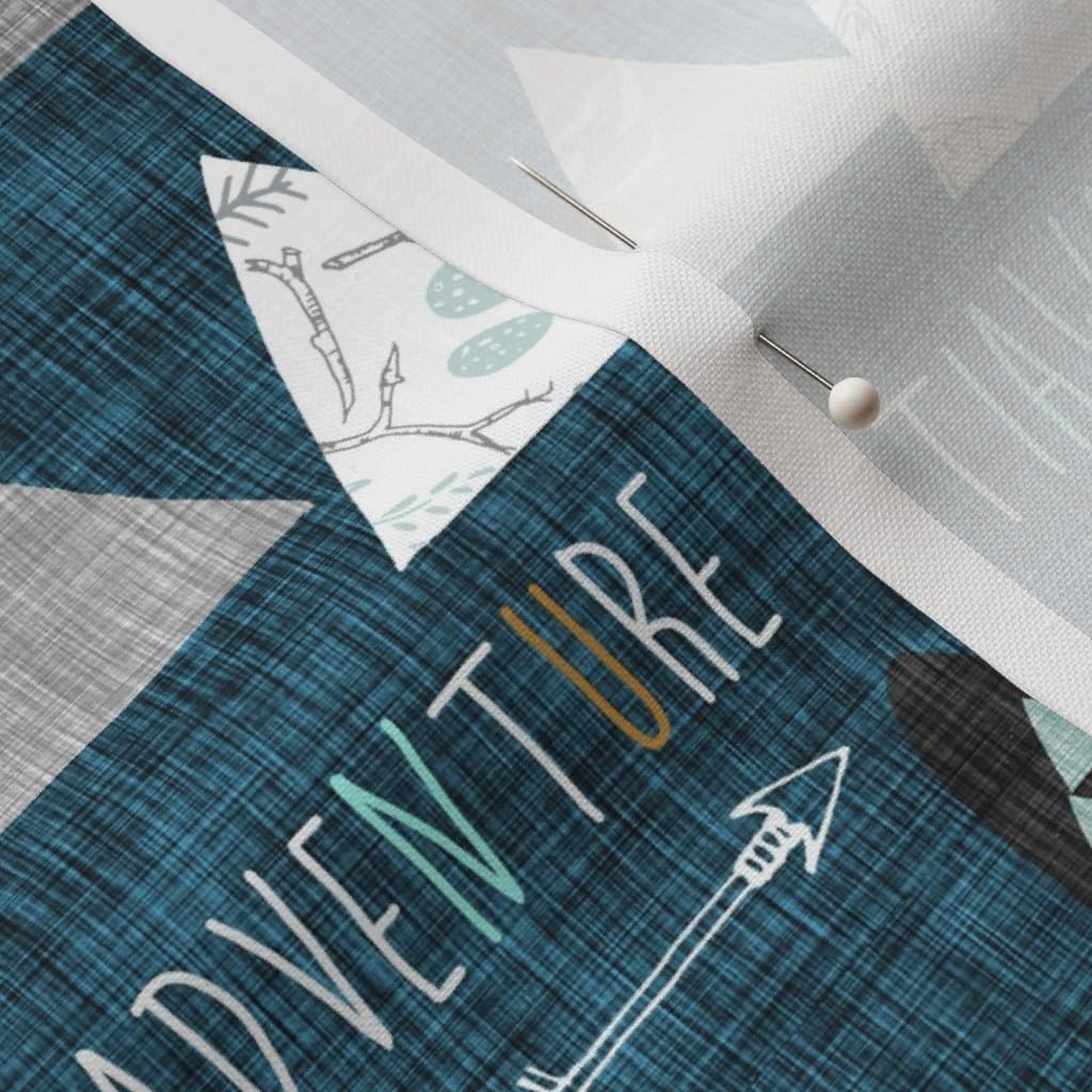 Spoonflower Fabric - Adventure Awaits Regular Boy Mountain Teal Dark Blue Wilderness Printed on Petal Signature Cotton Fabric Fat Quarter - Sewing Quilting Apparel Crafts Decor