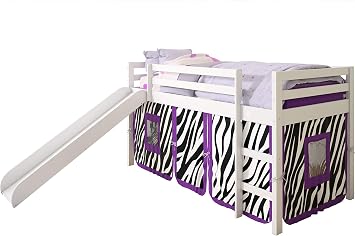 Donco Kids Twin Low Loft Bed with Slide and Camo Tent, Twin, White