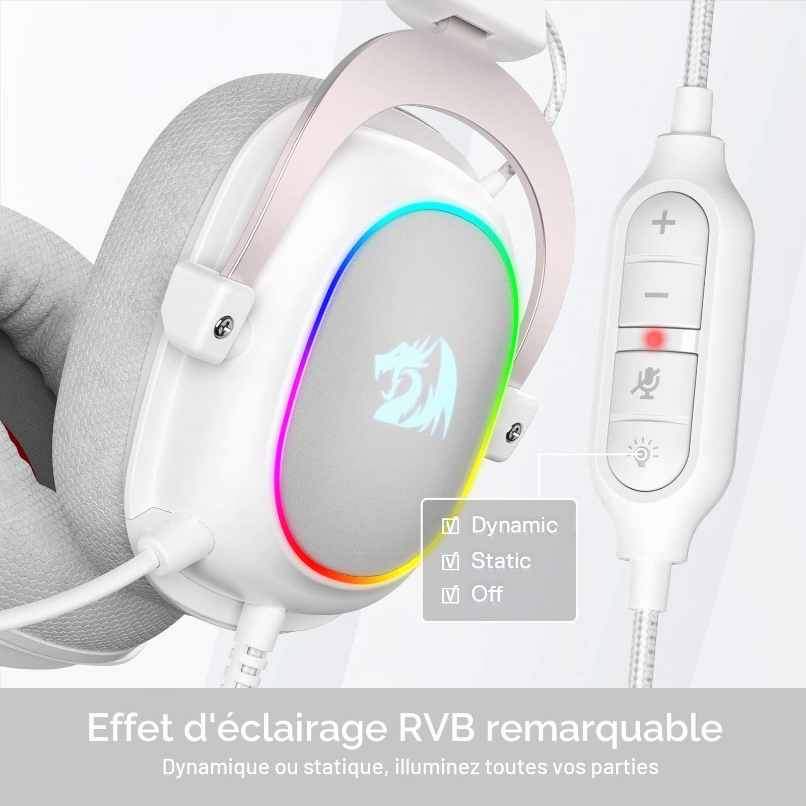 Redragon H510 Zeus X Casque Filaire RVB 71 53mm Blanc Multi Plateforme