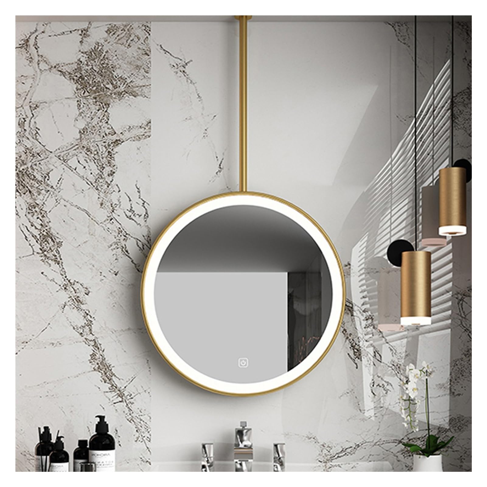 ITOSUI Ceiling Hanging Mirror with Lights,Home Decorative Mirrors,Bathroom HD Vanity Make-up Mirrors,Adjustable Brightness,for Entrance Cloakroom(Gold,80x80cm)