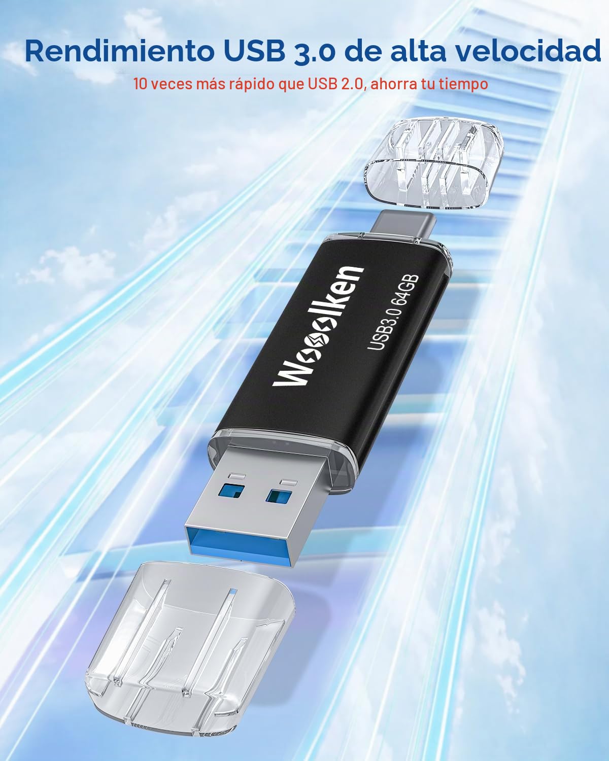 Memoria USB 3.0 Tipo C 64GB,Wooolken Pendrive USB C 2 en 1, Paquete de 5 | Almacenamiento Externo para Android, Windows, MacBook, PC y Tablets, U Disco OTG Flash Drive