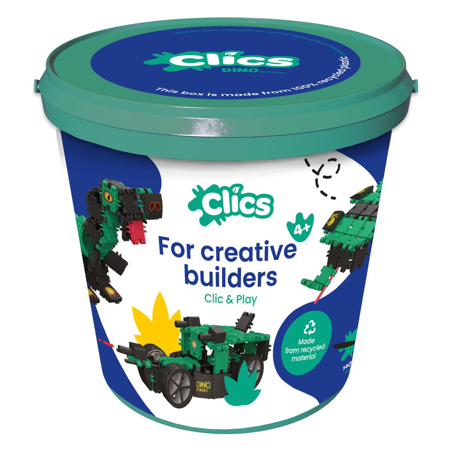 Clics Dino World construction toys for children from 3 years, creative educational toys in a 151 piece set, building blocks for girls and boys, Montessori STEM toys, durable toys