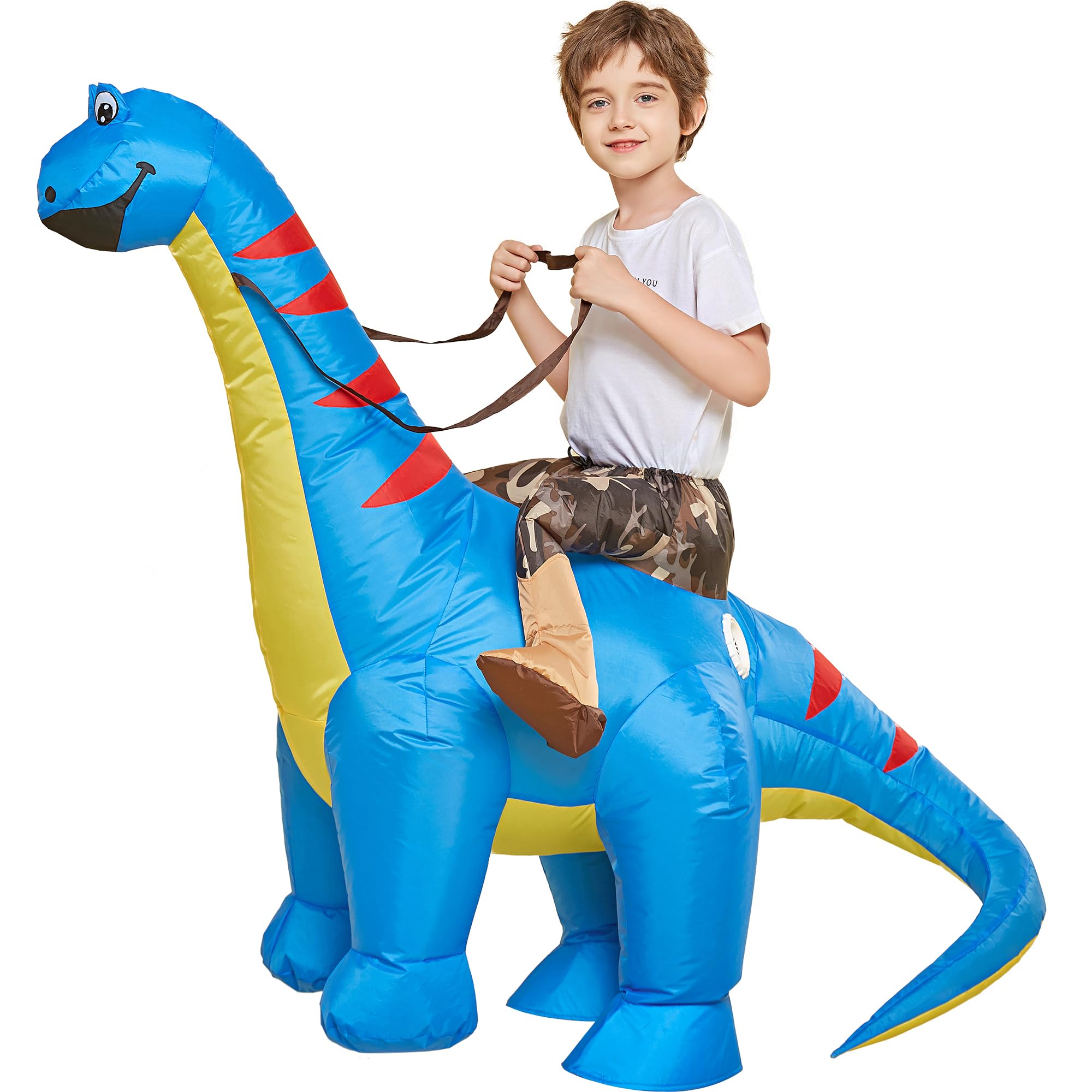 One Casa Inflatable Dinosaur Costume Riding Diplodocus T Rex Air Blow up Funny Party Halloween Costumes for Kids (5-7Yrs)