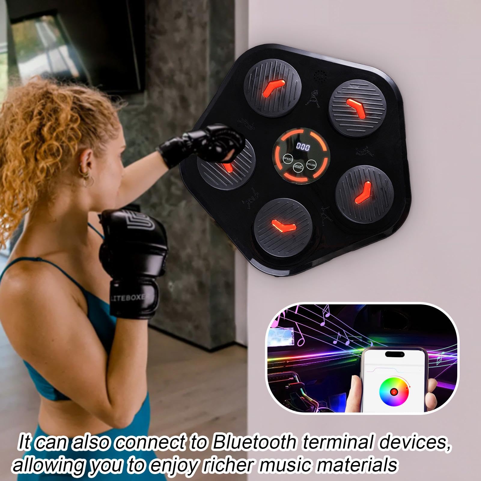 Macchina Da Box Musicale Per Adulti Macchina Da Pugni Musicale Senza Fili | Attrezzatura Per L'Allenamento Del Boxe Da Parete Per L'Esercizio In Palestra Casa Fitness Sport E Ufficio