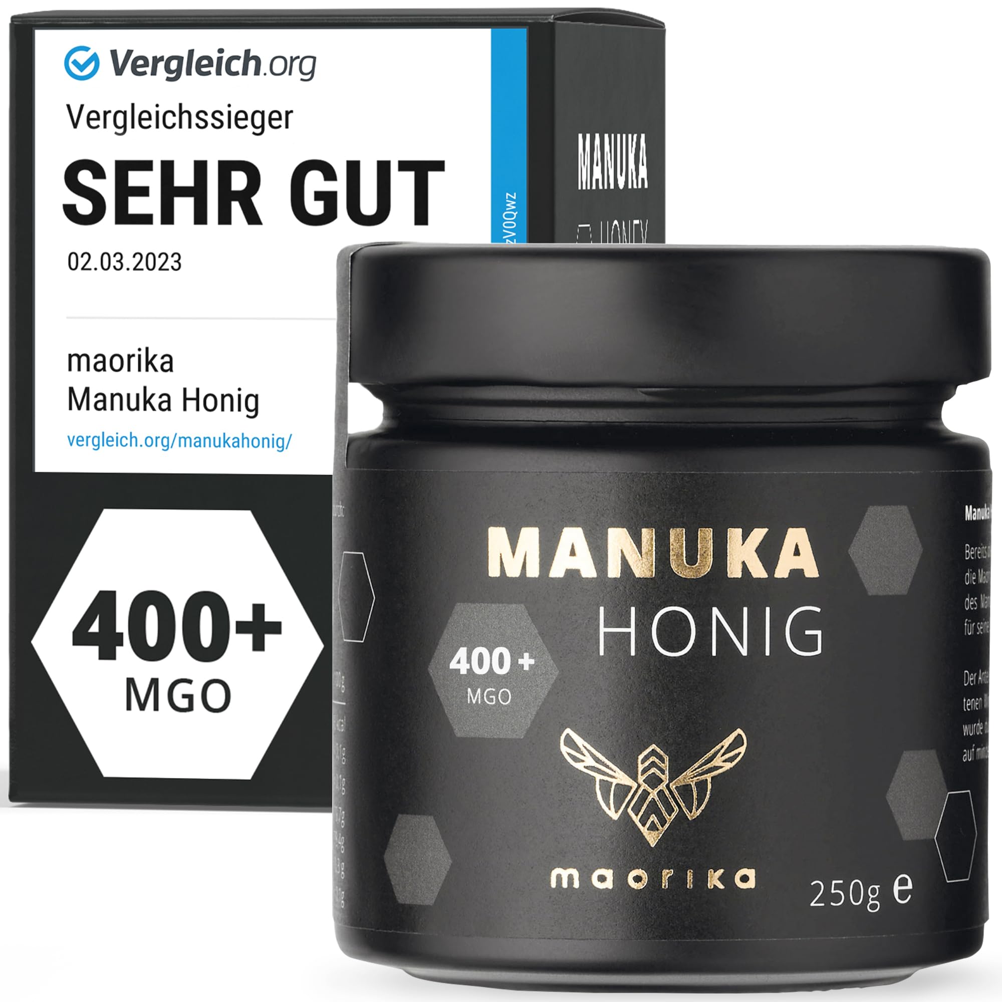 Maorika - Manuka Honig 400 MGO + 250g Im Glas (lichtundurchlässig, Kein Plastik