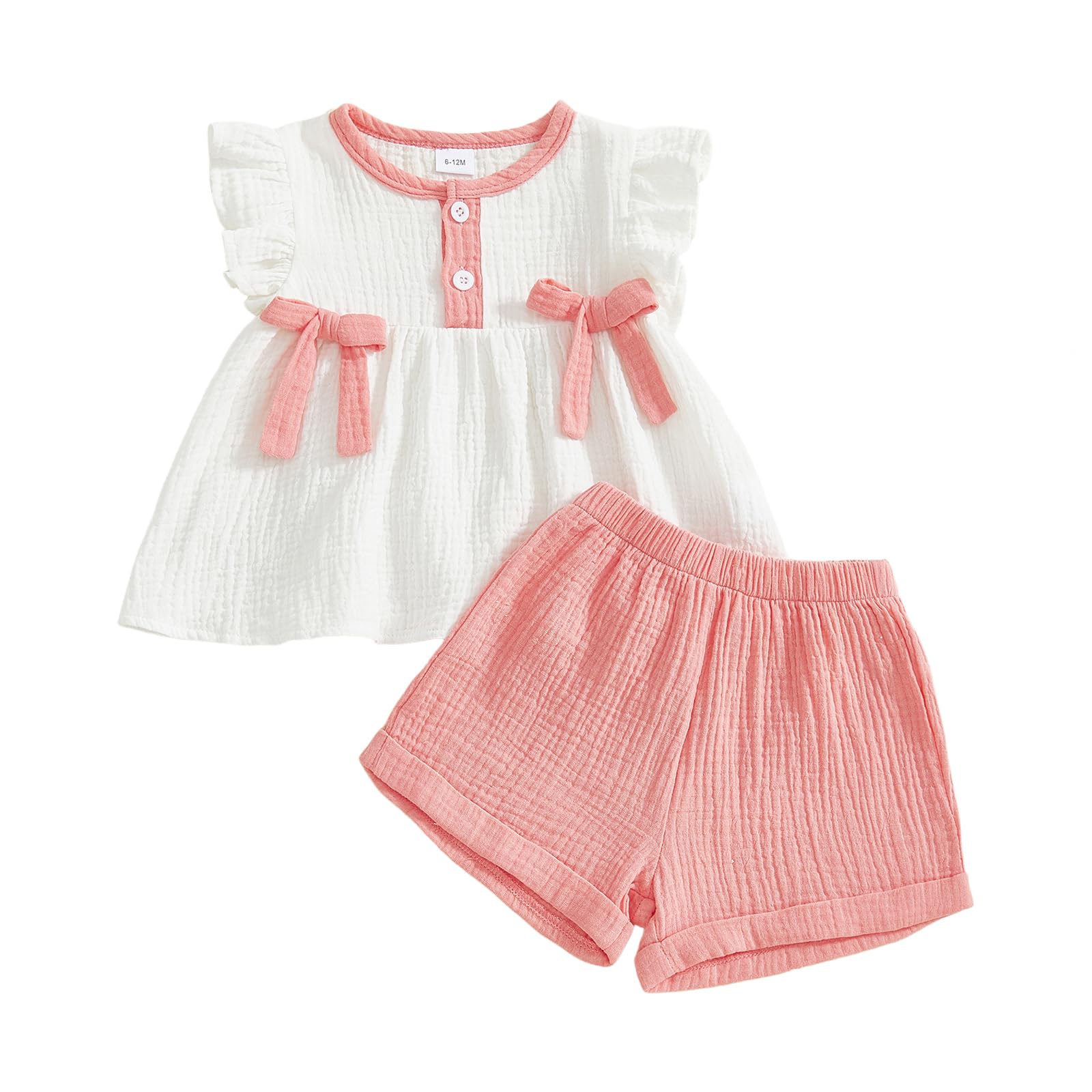 Toddler Girl Clothes Baby Summer Spring Outfits Cute Bow Button Smocked Ruffle Sleeve Tops + Girls Shorts Set