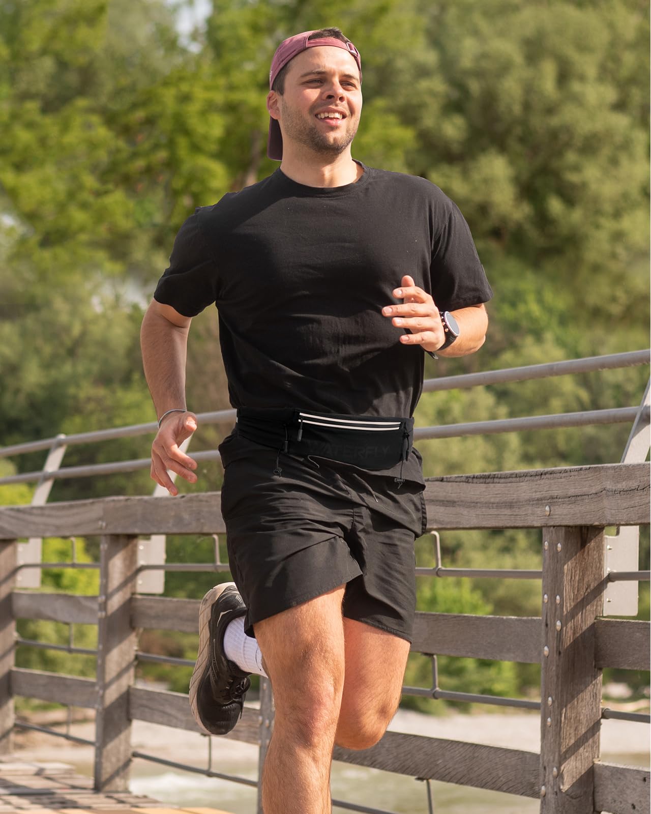 WATERFLY Marsupio Running Cintura da Corsa con Chiusura a clip per Cellulare 3 Tasche Jogging Sportivo