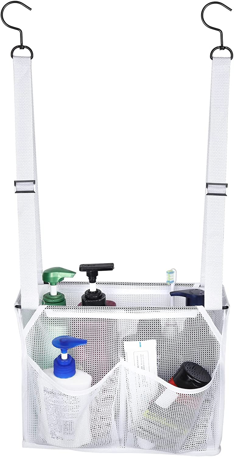 GGMOVE Hanging Mesh Shower Caddy College with Hooks Bath Baskets Organizer Storage with 4 Pockets for College Dorm