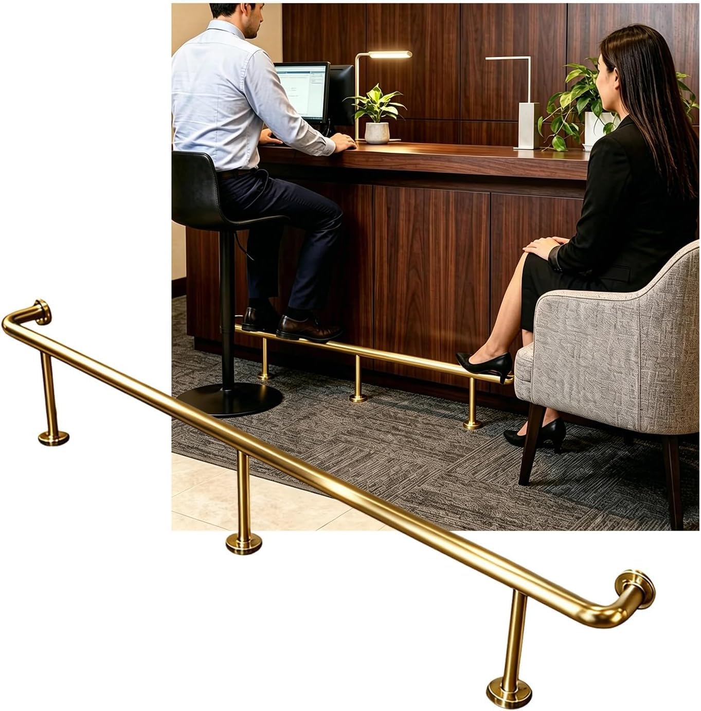 HGOuhK Bar Foot Rail Kit 3.28~16.4ft Bar Foot Rail, Wall Mounted Kit Indoor Bars Feet Rails for Restaurant Kitchen Library(Gold,3.5M/11.48FT)