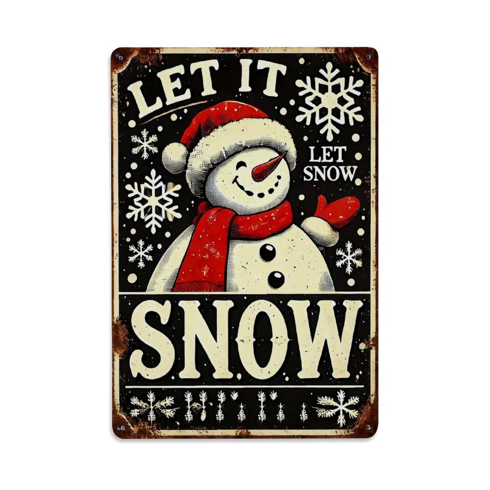 Snowman Winter Holiday Pattern Print Retro Metal Tin Sign, Vintage Decor Art Poster for Bar, Home, Man Cave, Kitchen, Laundry Room Gift 8x12Inch