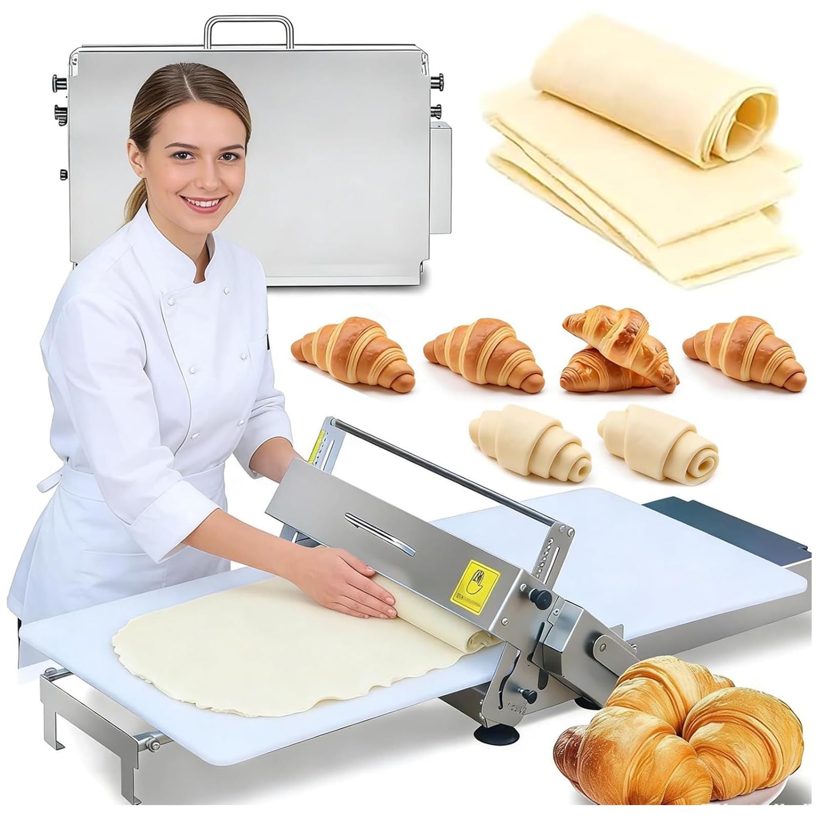 Laminadora de Masa Plegable Portátil con Grosor Ajustable de 0-25 mm, Laminadora de Masa Comercial para Croissants y Pizzas 90x40cm