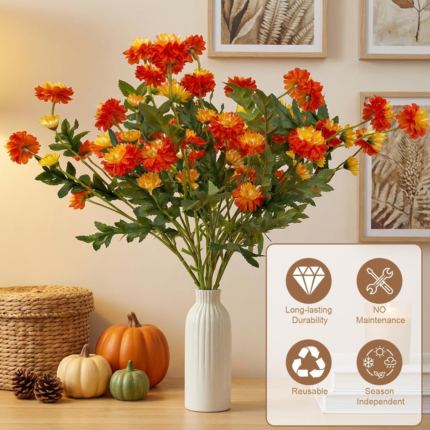 5 Bundles Daisy Flowers for Outdoor Planters, UV Resistant Colorful Silk Daisies Faux mums for Outdoor planters, Faux Daisy Stems for Porch,Yard and Patio, Orange Yellow