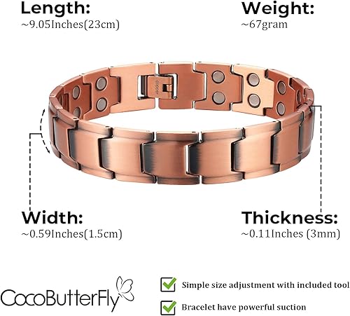 Miniatura 2 de -3000 Gauss - Pulsera magnética de cobre para hombre - Imán fuerte de doble fila con herramienta ajustable, aniversario, Navidad, Acción de Gracias