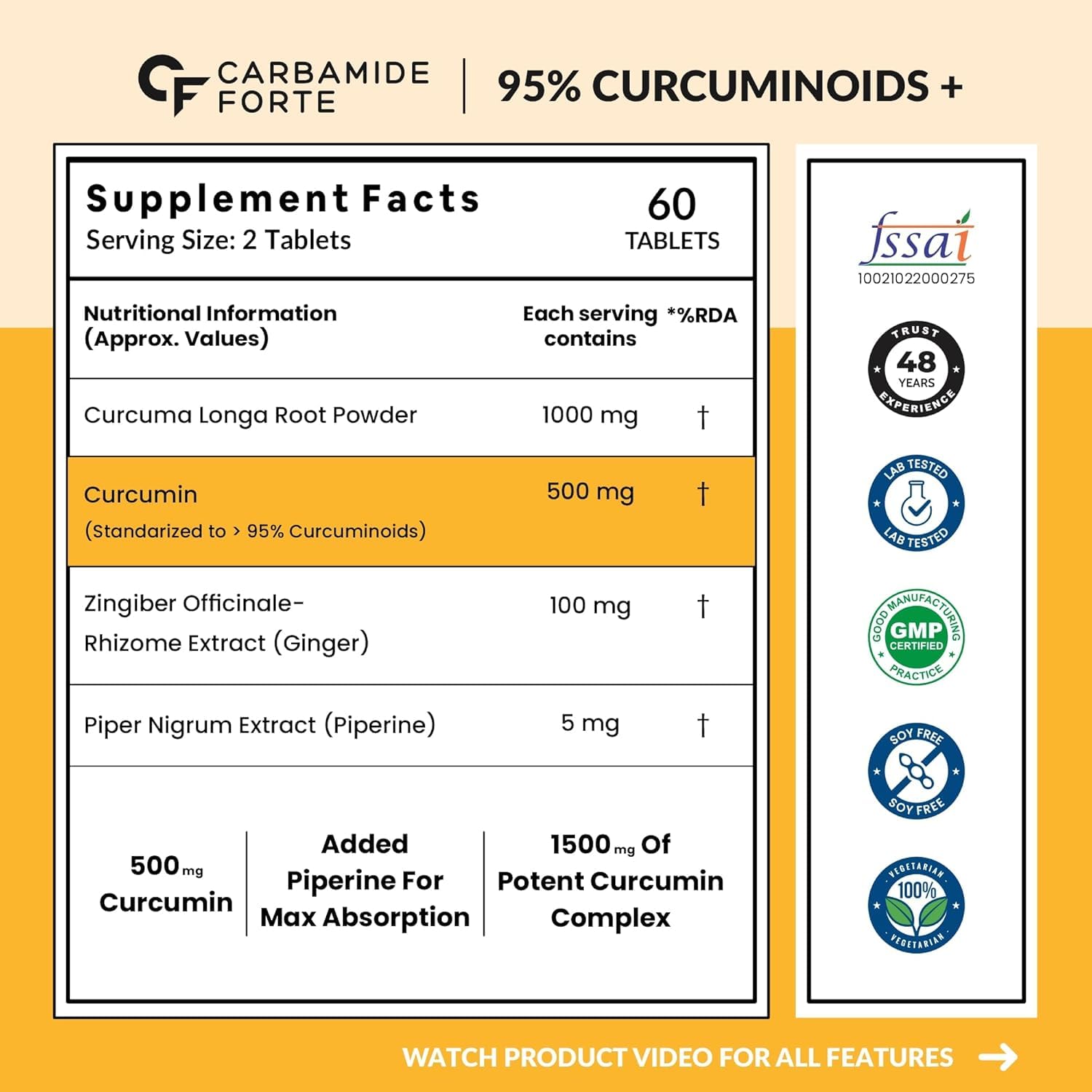 Carbamide Forte Curcumin Tablets with Piperine and 95% Curcuminoids | Anti inflammatory Supplement for Adults | With Curcuma Longa, Turmeric & Ginger Root extract | 60 Veg Tablets Carbamide Forte Curcumin Tablets with Piperine and 95% Curcuminoids | Anti inflammatory Supplement for Adults | With Curcuma Longa, Turmeric & Ginger Root extract | 60 Veg Tablets