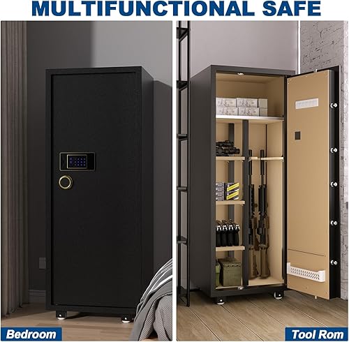 Miniatura 7 de TIGERKING Caja fuerte grande para armas de 6-8, para rifle y pistola en casa, armarios para rifles y escopetas con 3 estantes extraíbles