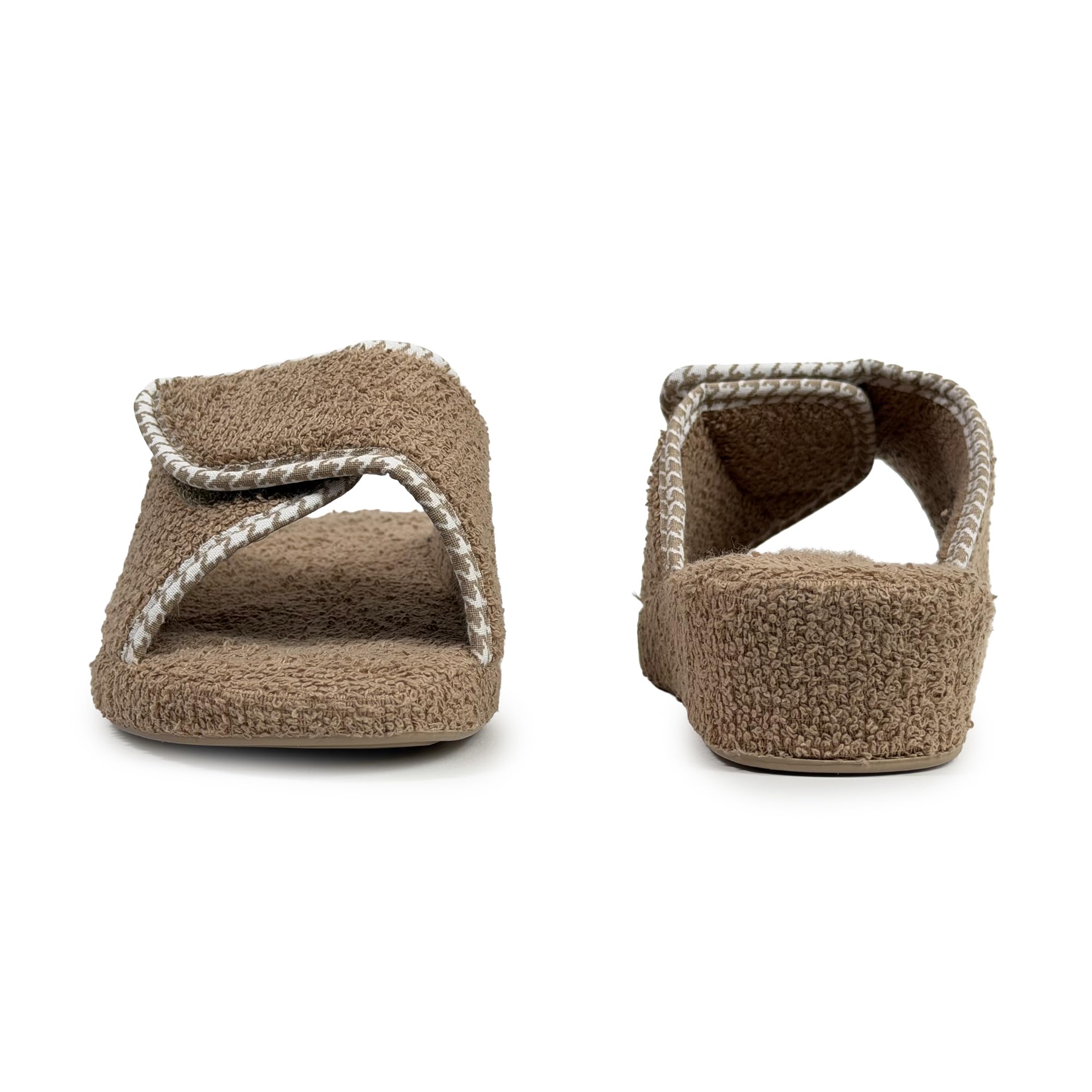 Chaussons Femme Ouvert en Tissu Éponge Pantoufles à Scratch Réglables pour Pieds Gonflés Sandales Liège